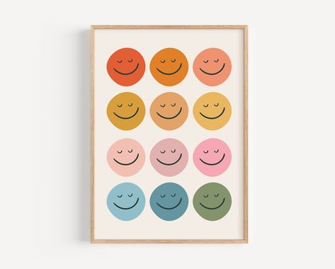 JunicaKids - Etsy United Arab Emirates Colorful Nursery Decor, Modern Eclectic Home, Smiley Face Print, Retro Smiley Face, Colorful Nursery, Eclectic Homes, Modern Playroom, Playroom Art, Toddler Gift