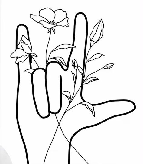 Sign Language Painting, Deaf Art Ideas, Asl Coloring Pages, Asl I Love You, I Love You Hand Sign Tattoo, Asl I Love You Tattoo, Ily Sign Language Tattoo, Asl Drawing, Asl Aesthetic