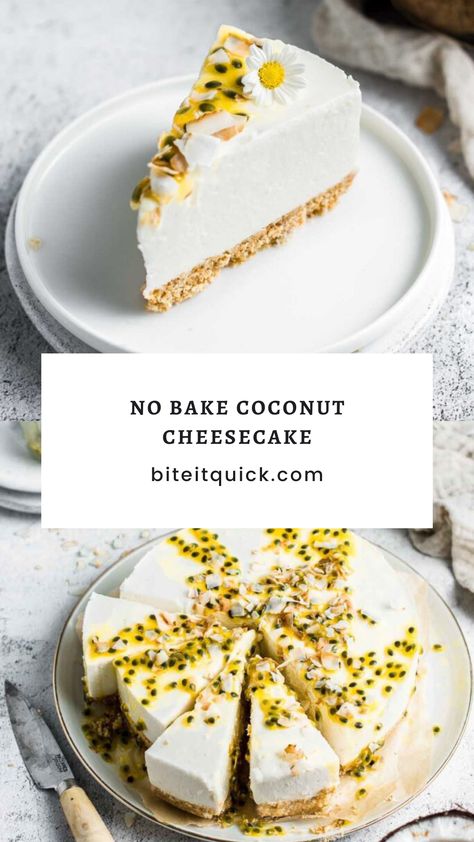 Coconut Cream Deserts, No Bake Coconut Cake, Vegan Coconut Cheesecake, Coconut Cheesecake Recipes, No Bake Coconut Cheesecake, Coconut Cheese, Kiwi Cake, Biscuit Crust, Toasted Coconut Chips