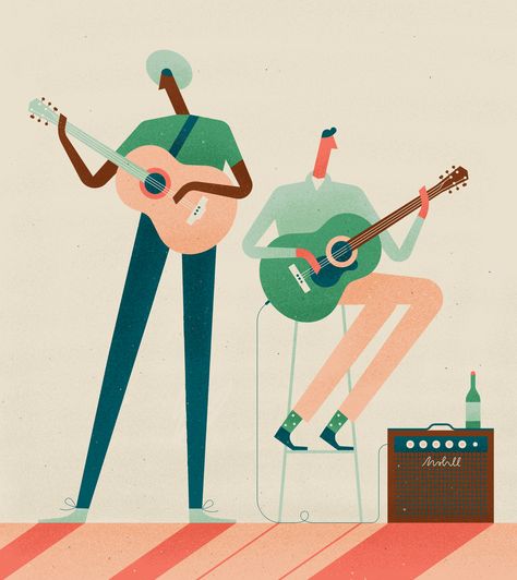 Fran Labuschagne Guitar Illustration, Guitar Vector, Naive Illustration, Illustration Art Design, Artistic Pictures, Flat Design Illustration, Music Illustration, Drawing Journal, Different Art Styles