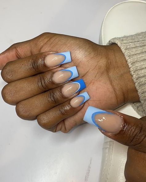 Simple Blue Nails, Shades Of Blue Nails, Nails Acrylic French Tip, Blue Nails Short, Blue Nails Acrylic, Nails Acrylic French, Acrylic French Tip, Hoco Nails, Acrylic French