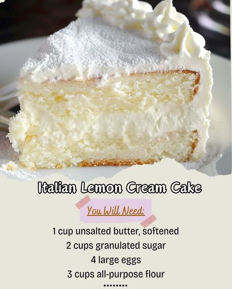 Indulge in the delightful flavors of... - Homemade Recipes Italian Lemon Cream Cake Recipe, Lemon Cream Cake Recipe, Italian Lemon Cream Cake, Lace Cakes, Lemon Cream Cake, Italian Cream Cakes, Lemon Dessert Recipes, Lemon Cream, Lemon Desserts