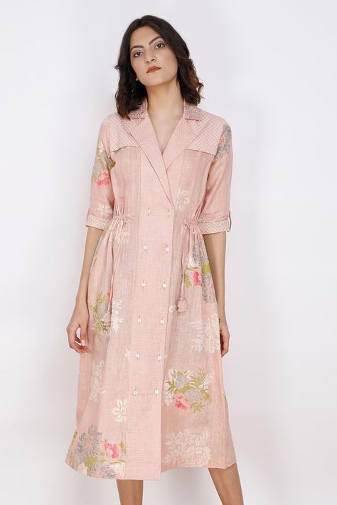 Shop for these amazing collections of Pink Linen Lapel Collar Printed Shirt Dress For Women by Arcvsh by Pallavi Singh online at Aza Fashions. Cotton Western Dresses, Shirt Dresses For Women Classy, Cotton Frock, Shirt Dress For Women, Dress Models, Frock For Women, Designer Kurtis, Trendy Dress Outfits, Designer Kurti