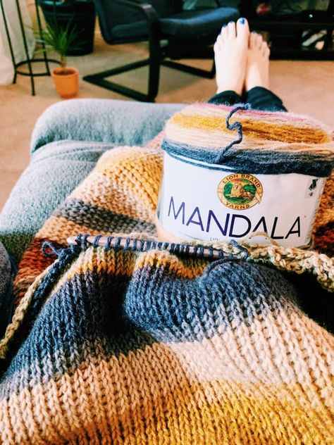 Mandala Yarn Crochet Patterns, Mandala Yarn Crochet, Lion Brand Mandala Yarn, Tunisian Crochet Blanket, Mandala Yarn, Yarn Patterns, Tunisian Crochet Patterns, Crochet Knit Stitches, Camping Blanket