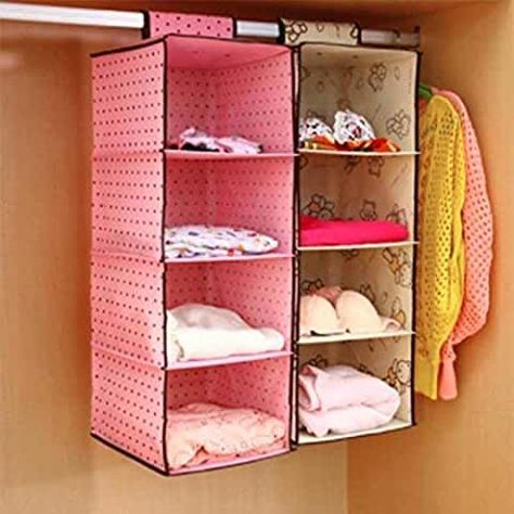 Amazon.in: home organizer items and storage: Home & Kitchen Diy Cloth Organizer, Cloth Organizer Ideas, Hanging Organizer Ideas, Diy Clothes Organizer, Diy Hanging Storage, Cloth Organizer, Socks Storage, Hanging Closet Storage, Organizer Clothes