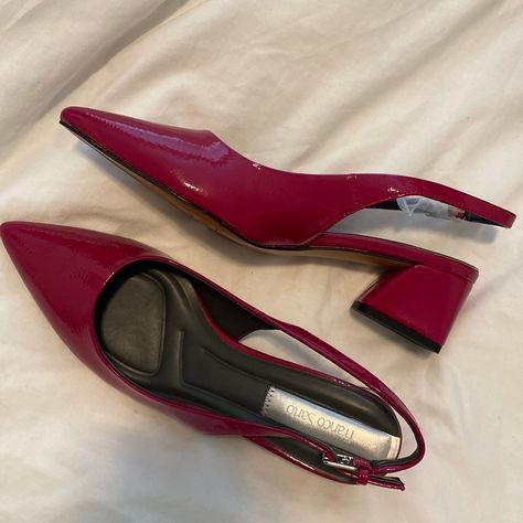 Brand New No Box Sling Back Kitten Heel Paten Pink Franco Sarto Sandals, Red Suede Shoes, Ankle Tie Heels, Embroidered Heels, Brown Suede Heels, Graduation Outfits, Pointy Toe Heels, Leopard Print Heels, Op Shop