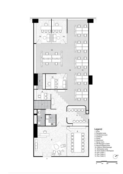 Gallery of Chromatic Indulgence Office / Abin Design Studio - 17 Architectural Firm Office Floor Plan, Large Office Layout, Workshop Plan Architecture, Office Building Plans, Bank Interior, Open Office Layout, Office Layout Plan, Studio Plan, Open Office Design