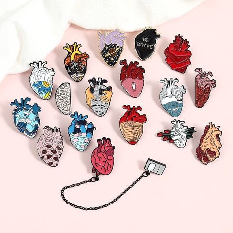 Heart-style anatomy pins. These would look great on just about anything. Size and weight may differ per design, below are some example Heart Enamel Pin, Heart Anatomy, Nursing Pins, Heart Place, Bag Badges, Medical Anatomy, Anatomical Heart, Gift Labels, Cute Heart