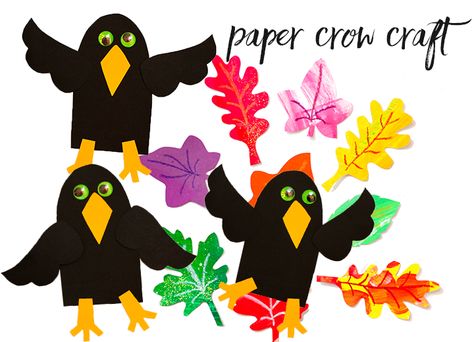 A simple fall craft to make with your kids. All you need is a pencil, black paper and scissors. Crow Crafts For Preschool, Raven Craft Preschool, Crow Preschool Craft, Crow Art Preschool, Crow Crafts For Kids, Crow Printables Free, Art School Kids, Crows Drawing, Deep Space Sparkle