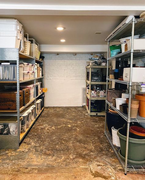 Organized Unfinished Basement, Workout Space In Unfinished Basement, Basement Cleaning Unfinished, Basement Upgrade On A Budget, Clean Unfinished Basement, Unfinished Basement Organization Ideas, Unfinished Basement Storage Organization, Unfinished Basement Storage Ideas, Unfinished Basement Organization