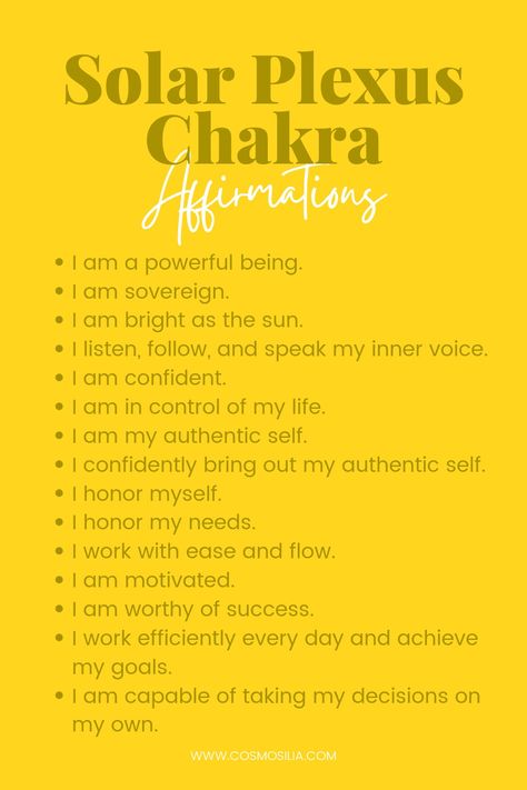 Solar Plexus Chakra Affirmations Solar Plexus Chakra Healing, The Solar Plexus Chakra, Third Chakra, Chakra Healing Meditation, Manipura Chakra, Chakra Health, Chakra Alignment, Chakra Affirmations, Healing Affirmations