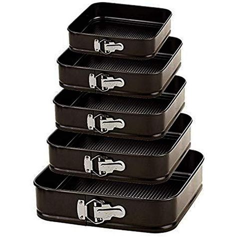 Denny International® 5pc Non Stick Springform Cake Pan Baking Bake Square Tray Tins Wedding Party: Amazon.co.uk: Kitchen & Home Springform Cake, Gerobak Dorong, Black Dessert, Cake Decorating Books, Spring Form, Springform Pan Cake, Cake Pan Set, Donut Maker, Cake Baking Pans