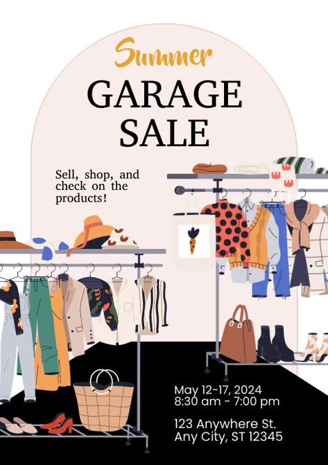 Customize this Garage Sale A4 Template Garage Sale Templates Free, Garage Sale Flyer Template Free, Garage Sale Aesthetic, Clothing Sale Poster, Garage Sale Flyer, Online Garage Sale, Sales Template, A4 Template, Sale Template