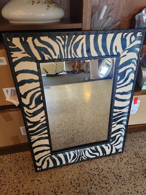 Zebra print boarder wall mirror, 24" x 32" Social Media = Facebook Item Number: 5523-12 Item ID: 13592 Category: Mirror Mcbling Room Decor Diy, 00s Room, Y2k Furniture, Zebra Mirror, 2000s Home Decor, Cheetah Print Wall, 2000s Room Decor, Cheetah Print Walls, Y2k Mirror