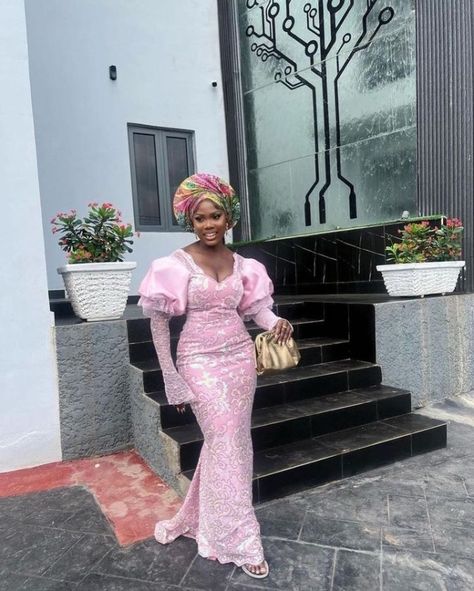 Latest And Stunning Gown Style for Lace Fabrics. Yoruba Wedding Dress, Aso Ebi Dresses, Nigerian Lace Styles Dress, Nigerian Lace Styles, African Lace Styles, Lace Gown Styles, African Lace Dresses, Dress African, Asoebi Styles