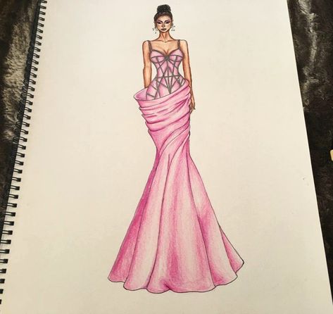 Dress illustration Pink dress fashion illustration Fashion design Pink fancy dress Pink Dress Sketch, Pink Fancy Dress, Pink Dress Fashion, Singer Dr, Dress Sketch, Pretty Clothing, Ball Ideas, Fashion Figure, Fashion Figure Drawing