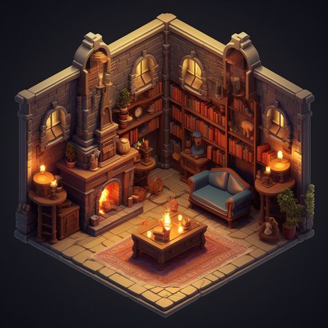 Library miniature 32 bit isometric 3d Library Design, Isometric 3d Art, Isometric Library, Isometric Game Art, Library Miniature, Isometric Environment, Isometric Interior, Turntables Art, Isometric Rooms