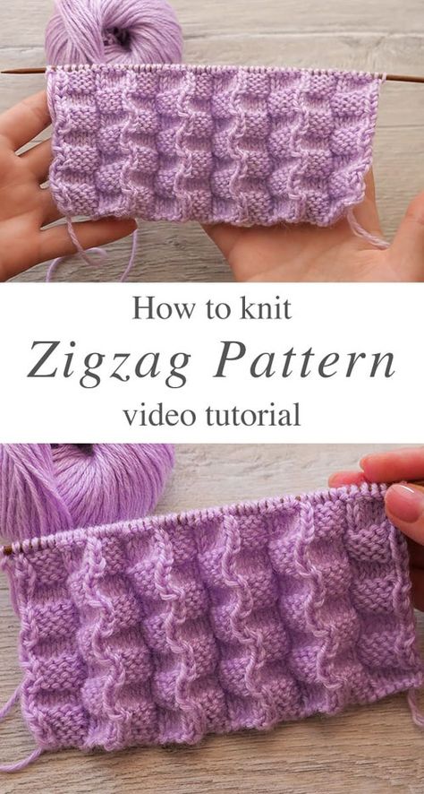 Zigzag Knit Pattern - Tutorial Knitting Stitches Tutorial, Knitting Paterns, Scarf Knitting, Knitting Patterns Free Cardigans, Zigzag Pattern, Blanket Knitting Patterns, How To Knit, Knit Stitch Patterns, Knitting Charts