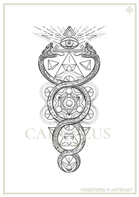 Geo Tattoo, Hermes Tattoo, Cosmic Tattoo, Alchemy Tattoo, Medium Tattoos, Sacred Tattoo, Ouroboros Tattoo, Mystical Tattoos, Sacred Geometry Symbols