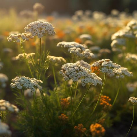 A field of Yarrow in the summer Yarrow Field, Marianne Dashwood, Yarrow Plant, Fluffy Flowers, Yarrow Flower, Wildflowers Photography, Yellow Wildflowers, Pollinator Garden, Flower Therapy