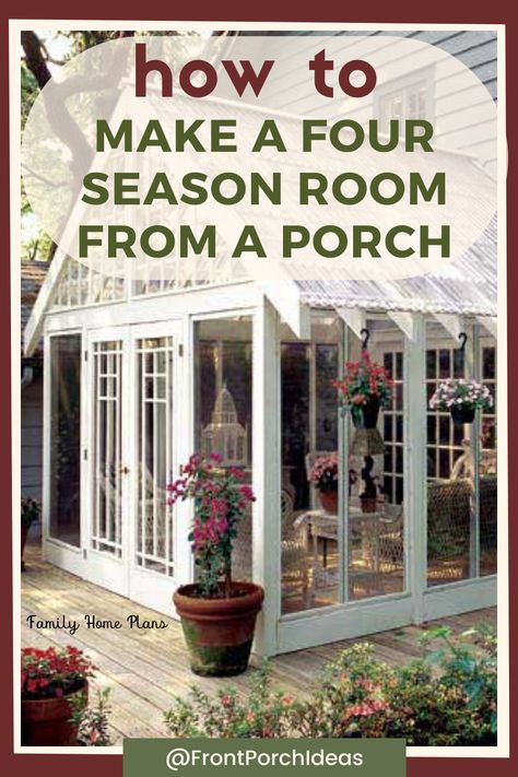 4 Seasons Sunroom, Porch To Sunroom Conversion, Three Season Porch Ideas, Glassed In Porches, 4 Season Porch, Porch To Sunroom, Four Season Room, All Season Porch, Enclosed Patio Ideas