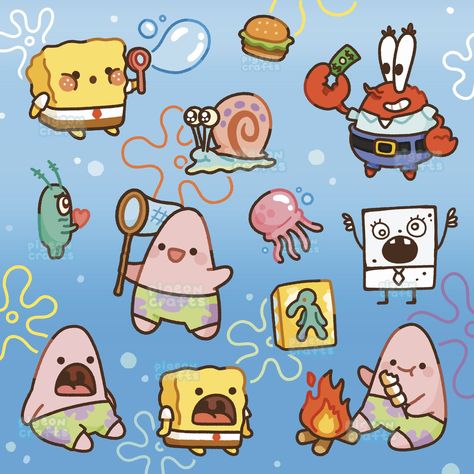 X Chibi Spongebob, Drawing Cute Things Kawaii, Cartoon Character Doodles, Cute Spongebob Drawings, Spongebob Doodles, Spongebob Characters Drawings, Kawaii Spongebob, Cartoon Fan Art, Spongebob Drawing