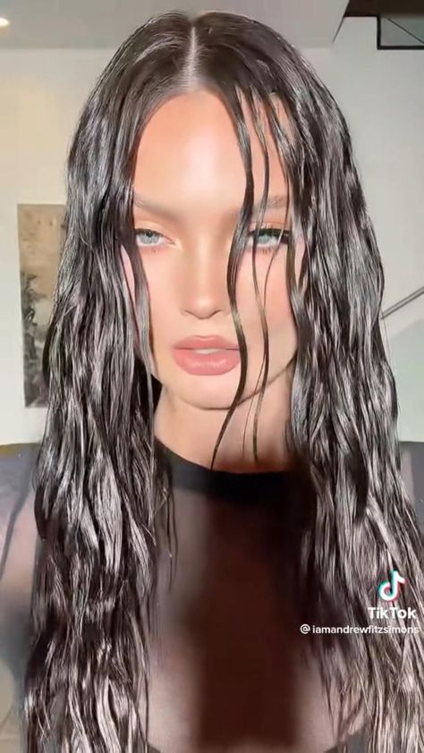 Wet Hair Look Photoshoot, Wet Hair Curls, Wet Hair Look, Brand Theme, Wet Look Hair, Wet And Wavy Hair, Mermaid Core, Shine Spray, Long Wavy Hair