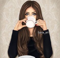 Sarra Art, Happy Tea, Best Friend Drawings, Girly M, Drawings Of Friends, Girly Drawings, Cartoon Girl Drawing