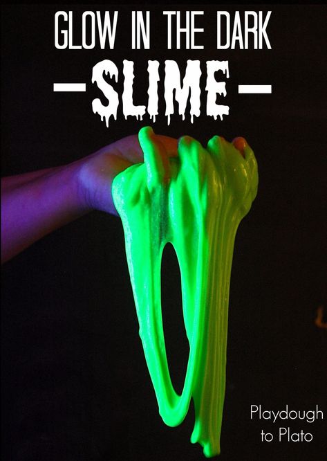 Glow in the Dark Slime - Playdough To Plato Fall Sensory, How To Make Applesauce, Fun Halloween Activities, Playdough To Plato, Halloween Science, Magic E, Slime Kit, Sensory Activity, Glow Party