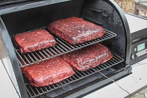 Smoke the bacon until it reaches 155-160 degrees internal temperature. Ground Pork Bacon Recipes, Old Timers Bacon Recipe, Processing A Deer, Ground Bacon Recipes, Venison Bacon How To Make, Meat Slicer Ideas, Deer Bacon Recipes, Venison Bacon Recipe, Ground Deer Meat Recipes