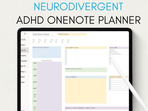 Onenote ADHD Planner Onenote Adhd Planner Adult Productivity Planner One Note Digital Planner Daily Planner Adhd Digital Planner Template - Etsy travelplannerjournal #monthlyplannertemplate #canvaworkbook #lovelyplanner📕. One Note Templates Planner Free, Free Onenote Templates, One Note Planner Template Free, Onenote Templates Free, One Note Organization Work, Onenote Planner Templates Free, One Note Digital Planner, One Note Templates, Microsoft Onenote Templates