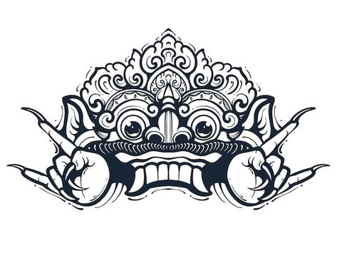 Vector balinese mask art and culture roy... | Premium Vector #Freepik #vector Barong Art, Ornamen Bali, Wayang Bali, Bali Artwork, Bali Mask, Balinese Mask, Balinese Design, Balinese Tattoo, Barong Bali