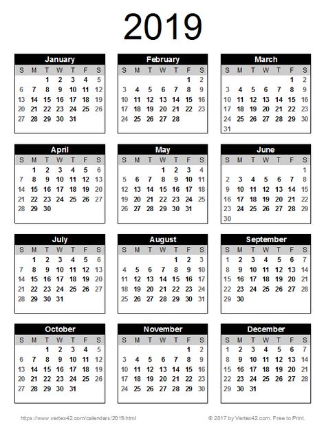 Download a free 2019 Calendar - Portrait Orientation from Vertex42.com Crafting Organization, Yearly Calendar Template, Printable Yearly Calendar, Free Printable Calendar Templates, Calendar Word, 2020 Calendar Template, Excel Calendar, Free Calendar Template, Richard Meier