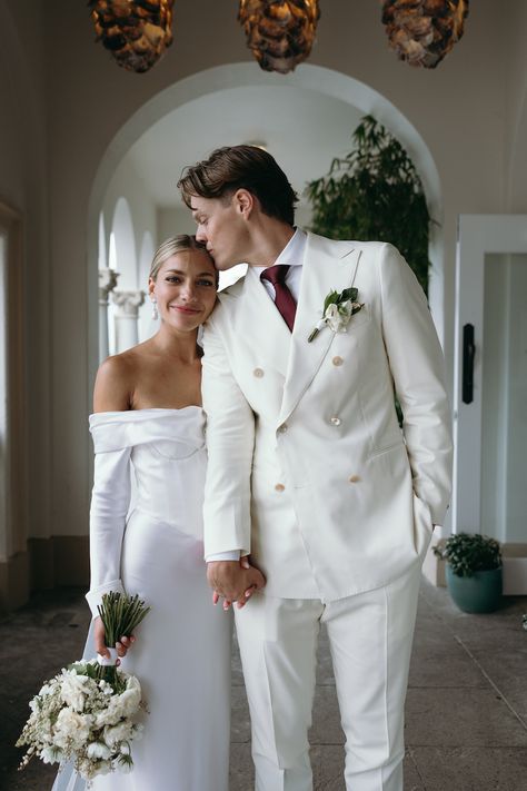 Joanna   Hamish by Hayley Rafton Husband Outfits Wedding, White Tuxedo Wedding Groom, Best Wedding Suits For Groom, Groom Suit White, White Wedding Suits For Men, Best Wedding Suits For Men, White Tuxedo Wedding, Groom Blue Suit, Groom Tuxedo Wedding