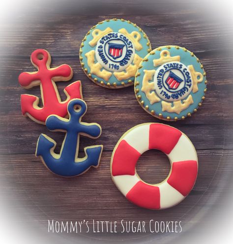 Coast guard Coast guard cookies Cookies Cookie ideas for coast guard Coast guard retirement Coast guard retirement party ideas  Coast guard retirement party cookie favors Cookie favors Party favors US coast guard  Anchors Anchor cookies Life savors  Life preservers Coast Guard Cookies, Coast Guard Party Ideas, Coast Guard Retirement Party Ideas, Coast Guard Retirement Party, Lifeguard Party, Coast Guard Retirement, Anchor Cookies, Retirement Party Ideas, Military Retirement Parties