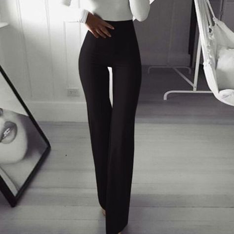 Yoga Dress Pants, Chic Trousers, Yoga Dress, Bell Pants, Wide Trousers, Black Yoga, Full Length Dress, Bell Bottom Pants, Casual Sporty