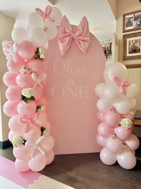 How To Throw the Perfect Bow Themed Party — Zhuzh It Up 1st Bday Decoration Ideas Girl, Pretty In Pink 1st Birthday Party, Bowtiful First Birthday, Bows Party Decorations, Coquette 1st Birthday Party, Coquette 1st Birthday, Bows Theme Birthday Party, Pink Bow Balloon Arch, Loveshack Fancy Birthday