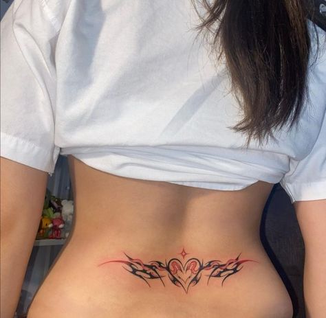 Tattoo Calf, Tattoo Cherry, Maching Tattoos, Red Heart Tattoos, Tramp Stamp Tattoos, Totem Tattoo, Waist Tattoos, Hip Tattoos Women, Spine Tattoos For Women