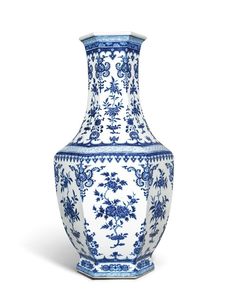 A FINE LARGE BLUE AND WHITE HEXAGONAL VASE. CHINA, QING DYNASTY, 18TH CENTURY | Christie's Important Chinese Ceramics and Works of Art, Hong Kong|29 May 2019 China Ceramics Blue, Traditional Chinese Porcelain, China Vase Painting, Chinese Ceramics Blue And White, China Porcelain Pattern, Chinese Ceramics Pattern, China Vase Tattoo, Chinese Vase Tattoo, Blue And White Ceramics