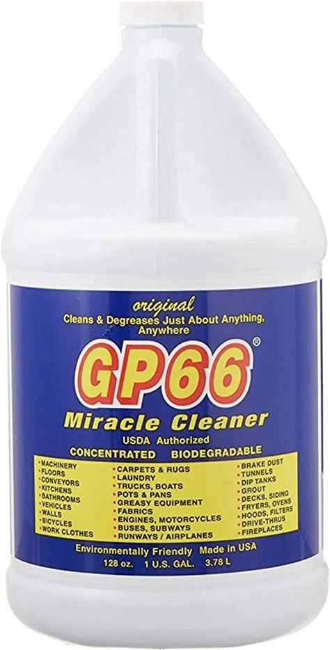 REMOVES THE TOUGHEST DIRT, GREASE, AND GRIME FROM JUST ABOUT ANYTHING ANYWHERE! GP66 is a water based and proprietary all in one cleaning solution initially developed for industrial use. Now, its in homes all across America. MADE IN AMERICA, NSF APPROVED, NO ANIMAL TESTING SUPER CONCENTRATED Kitchen Grout, Clean Laundry Detergent, Miracle Cleaner, Concrete Cleaner, Cooktop Cleaner, Grease Cleaner, Wood Cleaner, Oven Cleaner, Kitchen Cleaner