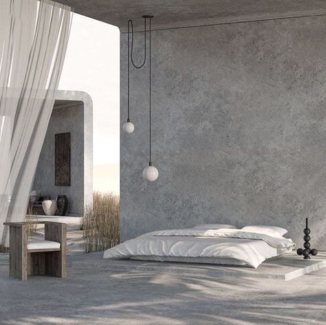 Summer daybed inspo. #Summer #daybed #inspo #interior #exterior #minimalism #interiordesign #monochrome #masseria #lamia #lighting #puglia #lifestyle #architecture #style #curtaining Concrete Bedroom, Donald Judd, Warm Home Decor, Conceptual Design, Concrete Blocks, Design Minimalista, Amazing Architecture, Minimalist Home, Architecture House