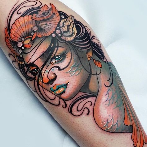 Mermaid Face Tattoo, Neo Traditional Mermaid Tattoo, Traditional Mermaid Tattoos, Trad Tattoos, Ma Tattoo, Malmo Sweden, Poseidon Tattoo, Witch Tattoo, Tattoo Zeichnungen