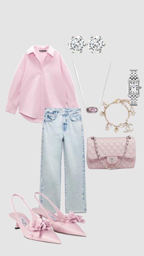 Light Pink Bag Outfit, Hot Pink Bag Outfit, Pink Bag Outfit, Light Pink Bag, Bag Outfit Ideas, Casual Classy Outfits, Hot Pink Bag, Outfit Korean Style, Simple Casual Outfits