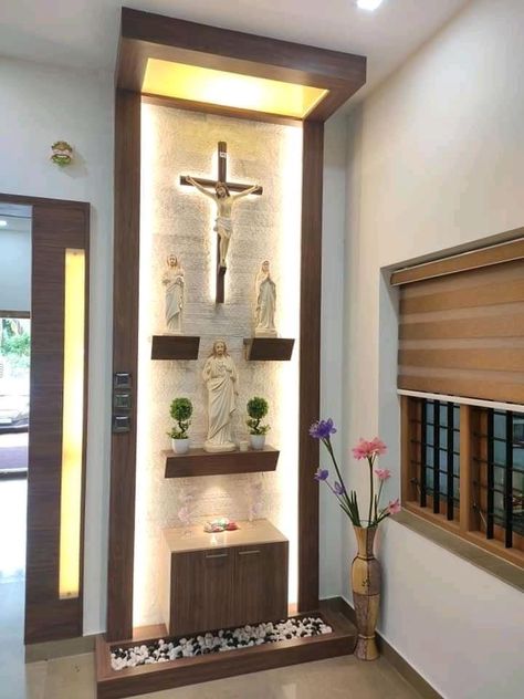 Doa Katolik, Home Altar Catholic, Altar Design, Catholic Decor, Temple Design For Home, Casa Country, Pooja Room Door Design, Mexican Home Decor, Pooja Room Design