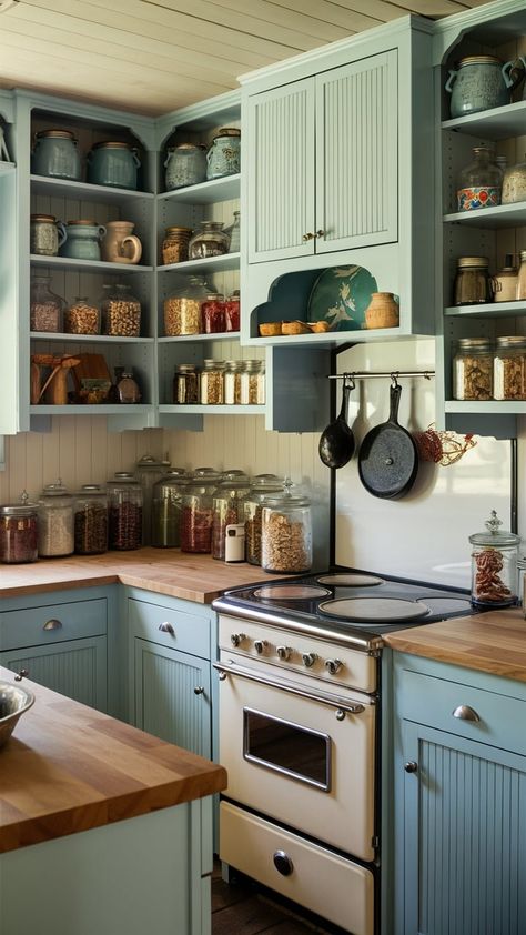 15 Vintage Coastal Kitchen Ideas: Achieving the Cottage by the Sea Look on a Budget — Coastal Cottage by Celeste New England Cottage Kitchen, Colorful Cottage Kitchen, Cottage Homes Interior, Small Cottage Kitchens, Cottage Kitchen Renovation, Tiny Cottage Kitchen, Beach Cottage Kitchen, New England Kitchen, Cottage Core Kitchen