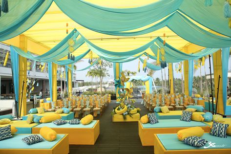 Photo of Yellow and blue tent decor for a day mehndi cermeony Haldi Ceremony Decorations, Indian Wedding Decorations Receptions, Wedding Tent Decorations, Tent Decor, Wedding Decor Photos, Wedding Stage Design, Desi Wedding Decor, Mehndi Decor, Mandap Decor