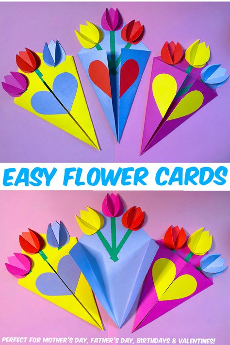 This cute and easy to make flower bouquet card is the perfect handmade gift for children to make for Mother’s Day, valentines day, birthdays, Father’s Day and many more occasions! Easy Paper Flowers Tutorial, Easy Origami Rose, Paper Flower Wall Art, Paper Flowers Diy Easy, Homemade Mothers Day Gifts, Rose Crafts, Flower Birthday Cards, Diy Flower Pots, Pinterest Diy Crafts