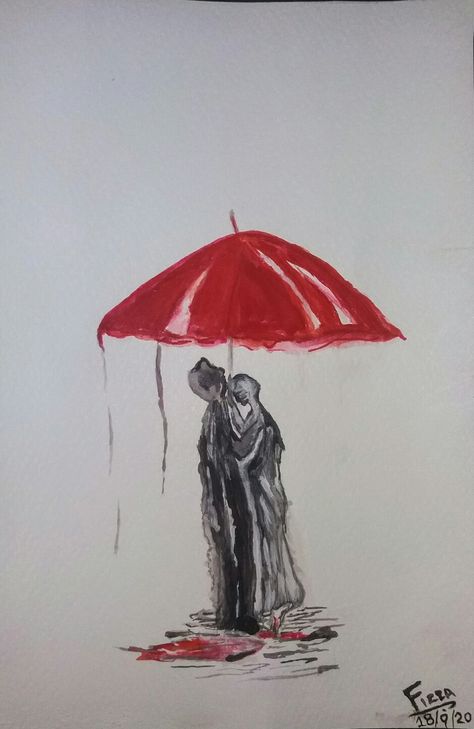 Red umbrella couple in the rain watercolor painting Red Aesthetic Painting, Rain Watercolor Painting, Couple In The Rain, Rain Watercolor, Red Umbrella, Aesthetic Painting, Red Aesthetic, In The Rain, Pretty Art