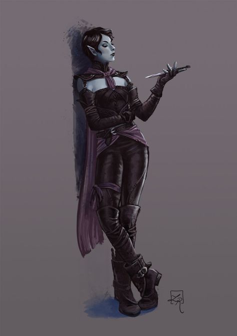 Dark elf rogue, Loles Romero on ArtStation at https://www.artstation.com/artwork/Vgx94 Mroczny Elf, D D Rogue, Elf Rogue, Half Drow, Arcane Trickster, Dark Elves, Female Elf, Female Character Concept, Dungeons And Dragons Characters