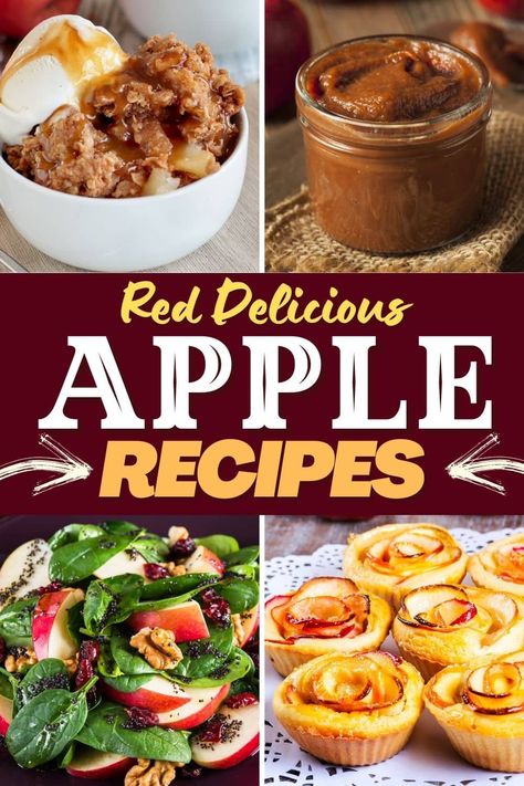 These red delicious apple recipes couldn't be tastier! From entrees like salads to desserts like apple crisp, pie, and cookies, you'll never run out of things to make. What To Do With Red Delicious Apples, Red Delicious Apple Recipes Desserts, Recipes Using Red Delicious Apples, Recipes With Red Delicious Apples, Unique Apple Recipes, Red Delicious Apple Recipes Easy, What Can I Make With Apples, Red Apple Recipes, Red Delicious Apple Recipes